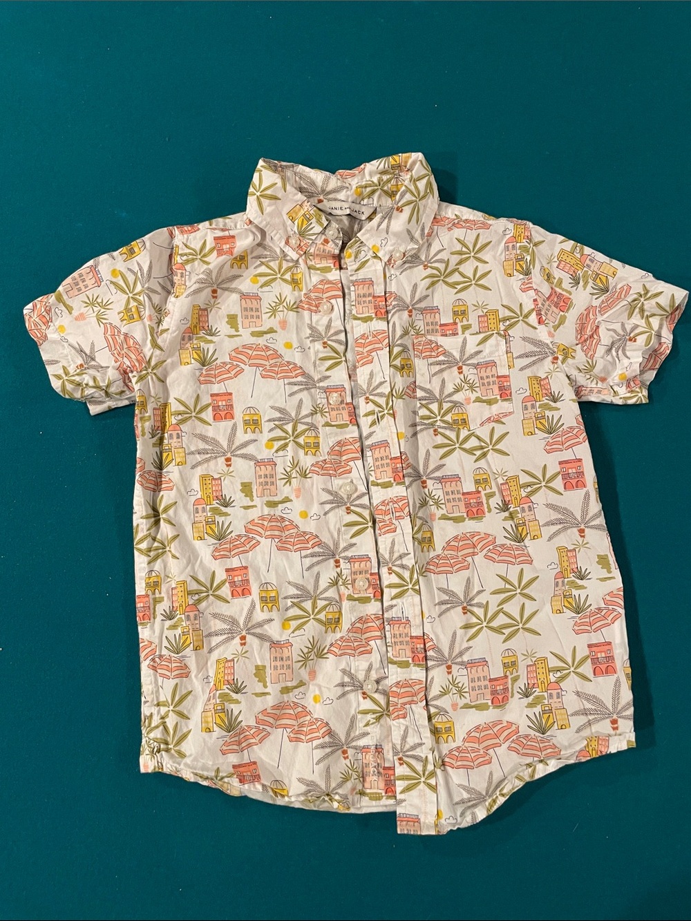 Janie and Jack White Short-Sleeve Tropical Print Button-Up